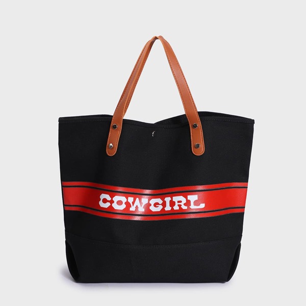 

Letter Graphic Shoulder Tote Bag, Black