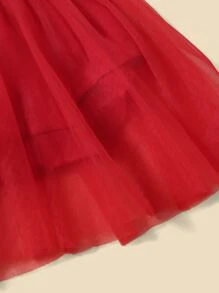 Baby 1pc Fuzzy Trim Velvet Party Dress - Red - View 4
