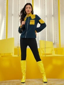 DOROTHEAA Two Tone Zip Up Flap Pocket Jacket - Multicolor - View 4