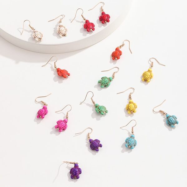 

8pairs Turtle Decor Drop Earrings, Multicolor