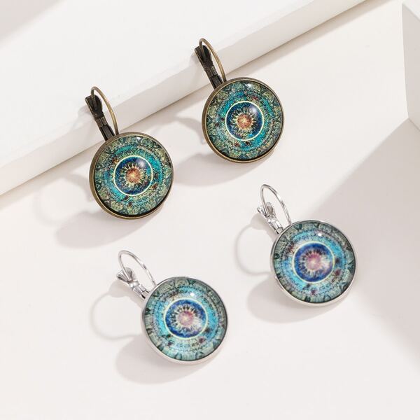 

2pairs Round Decor Earrings, Multicolor