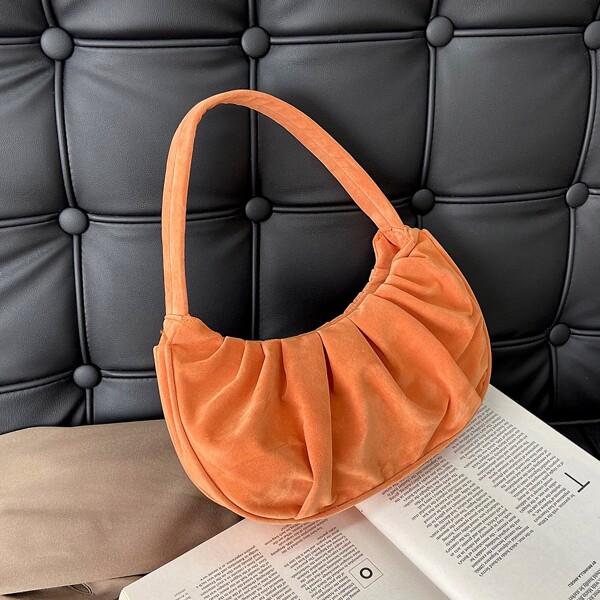 

Minimalist Shoulder Ruched Bag, Orange