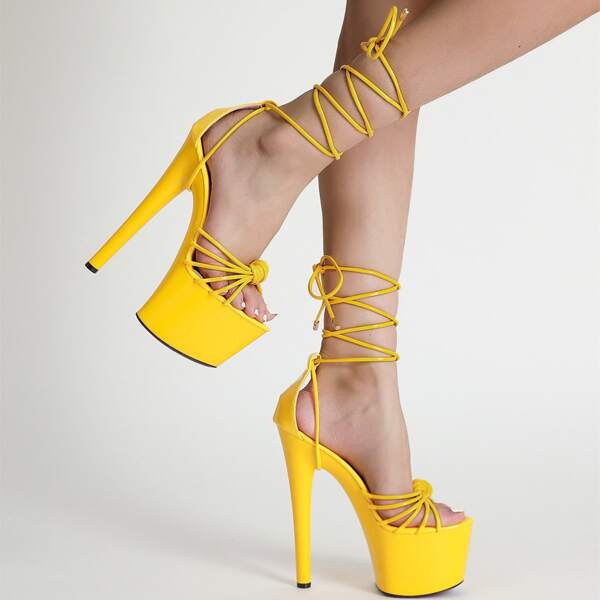 

Knot Decor Platform Stiletto Gladiator Sandals, Yellow