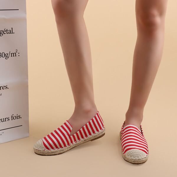 

Striped Pattern Espadrille Flats, Red and white