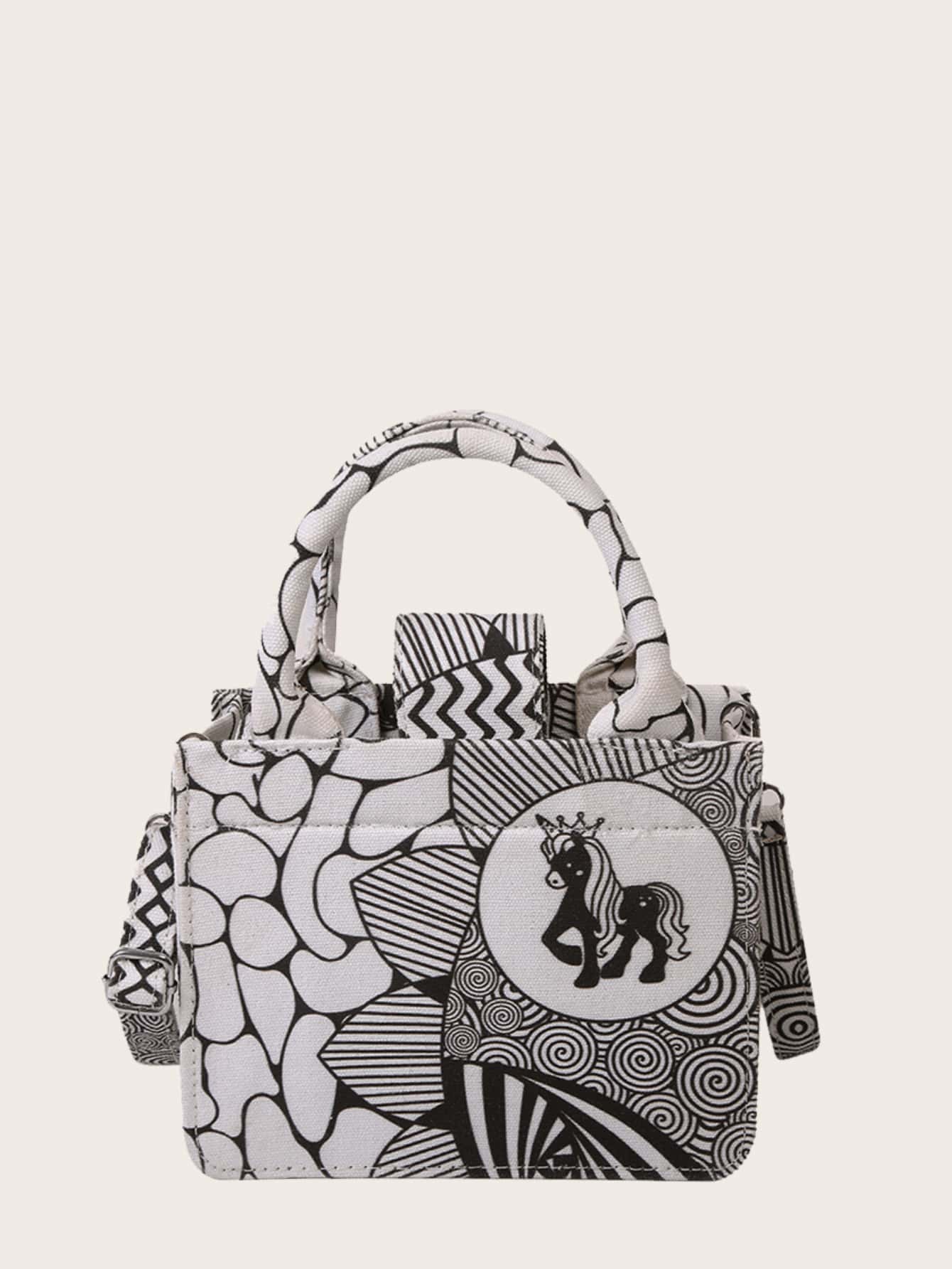 Bolso cartera con estampado de dibujos animados - Blanco y Negro - Ver 1