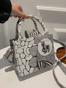 Bolso cartera con estampado de dibujos animados - Blanco y Negro - Ver 2