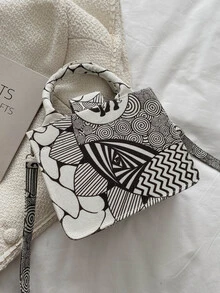 Bolso cartera con estampado de dibujos animados - Blanco y Negro - Ver 3