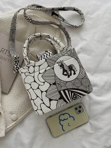 Bolso cartera con estampado de dibujos animados - Blanco y Negro - Ver 5