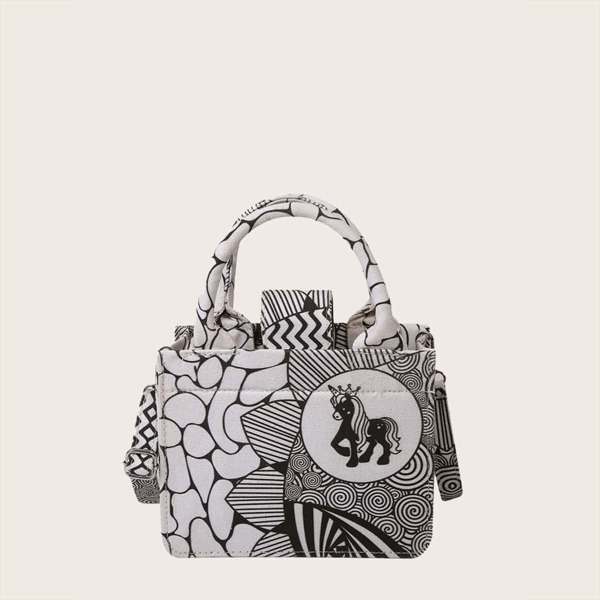 

Cartoon Graphic Satchel Bag, Black and white