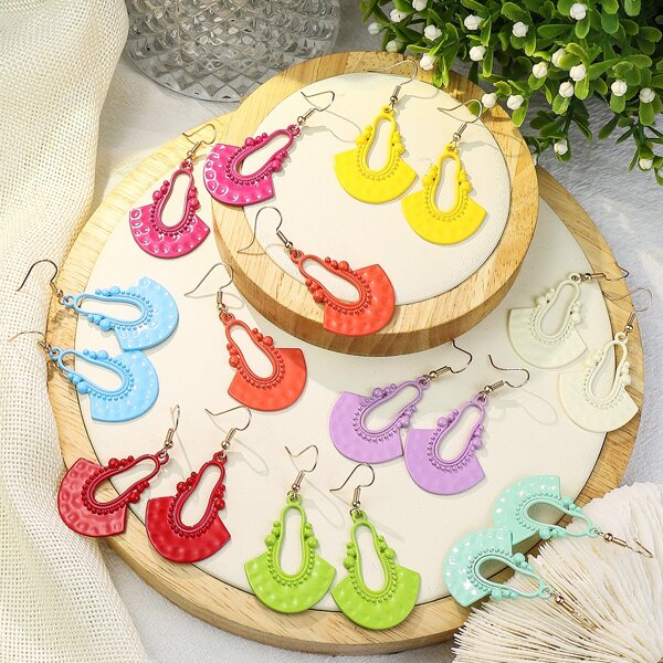 

9pairs Minimalist Drop Earrings, Multicolor