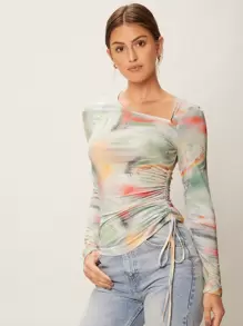 SHEIN BAE Tie-Dye Drawstring T-Shirt - Multicolor - View 4