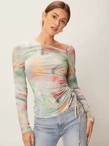 SHEIN BAE Tie-Dye Drawstring T-Shirt - Multicolor - View 5