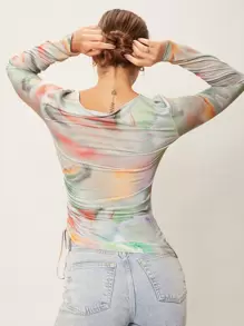 SHEIN BAE Tie-Dye Drawstring T-Shirt - Multicolor - View 9