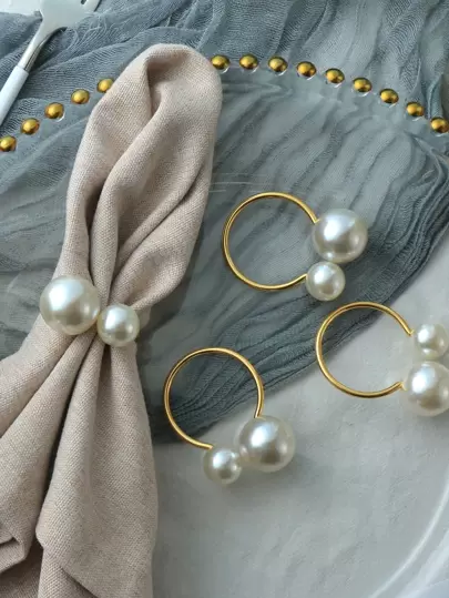 1-24pcs Premium Hotel & Restaurant Dining Table Decor Pearl Napkin Rings, Suitable For Wedding, Holiday Table Settings
