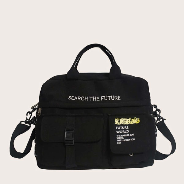 

Men Letter Graphic Square Bag, Black