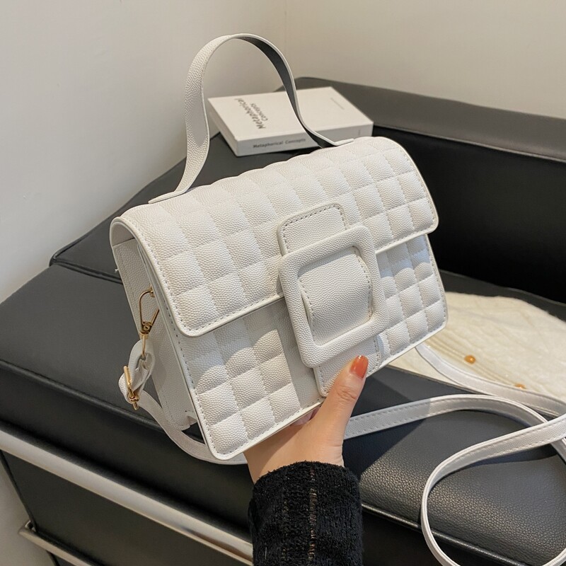 

Quilted Flap Satchel Bag, White