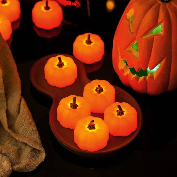 

3pcs Halloween Pumpkin Candle Light, Yellow