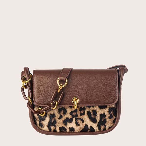 

Leopard Pattern Flap Saddle Bag, Multicolor
