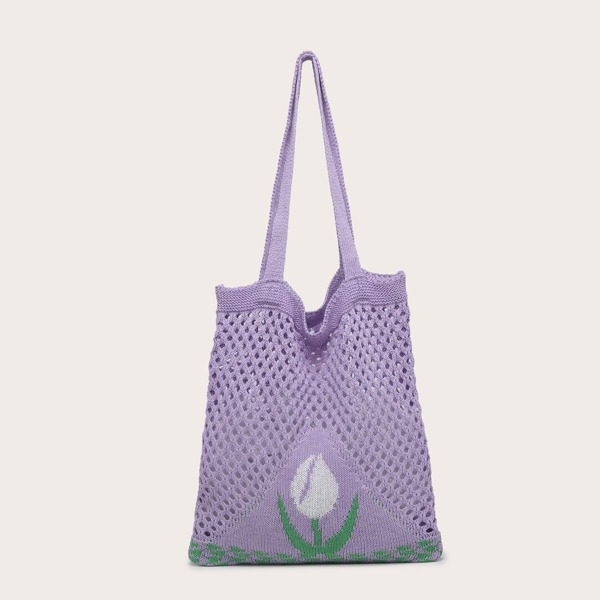 

Floral Graphic Crochet Bag, Purple