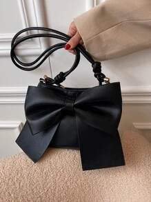 Bow Decor Shoulder Bag - Black - View 1