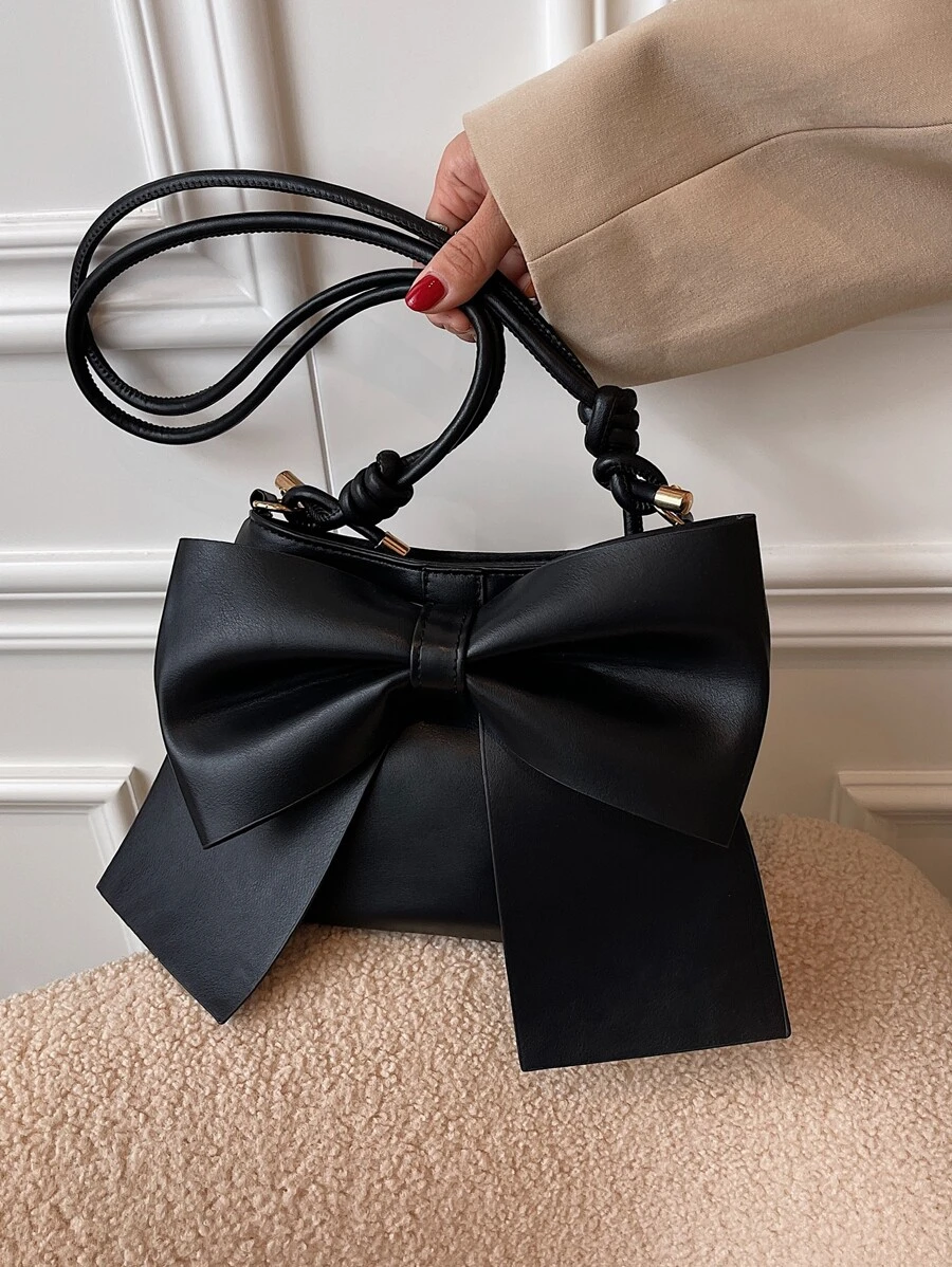 Bow Decor Shoulder Bag - Black - View 1