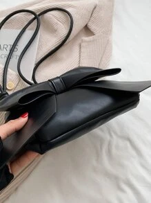 Bow Decor Shoulder Bag - Black - View 3