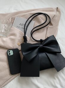 Bow Decor Shoulder Bag - Black - View 5