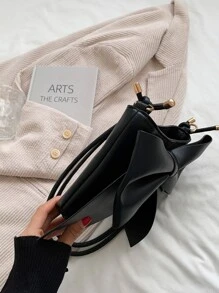 Bow Decor Shoulder Bag - Black - View 6