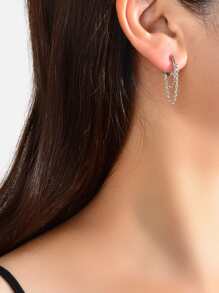 1 par Pendientes con diseño de cadena - Plateado - Ver 2