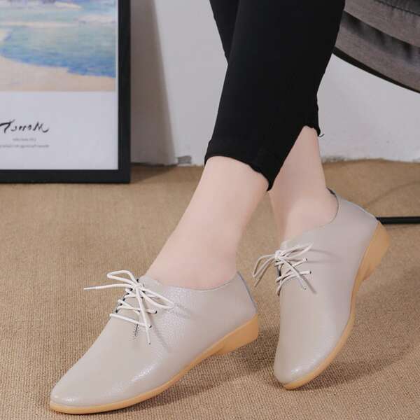 

Minimalist Lace Up Decor Oxfords Shoes, Apricot