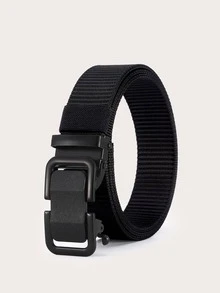 Men's Belt Automatic Metal Buckle Nylon Canvas Webbing Belt Outdoor Work Belt - Black - View 2