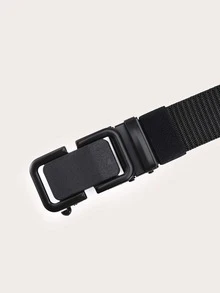 Men's Belt Automatic Metal Buckle Nylon Canvas Webbing Belt Outdoor Work Belt - Black - View 3