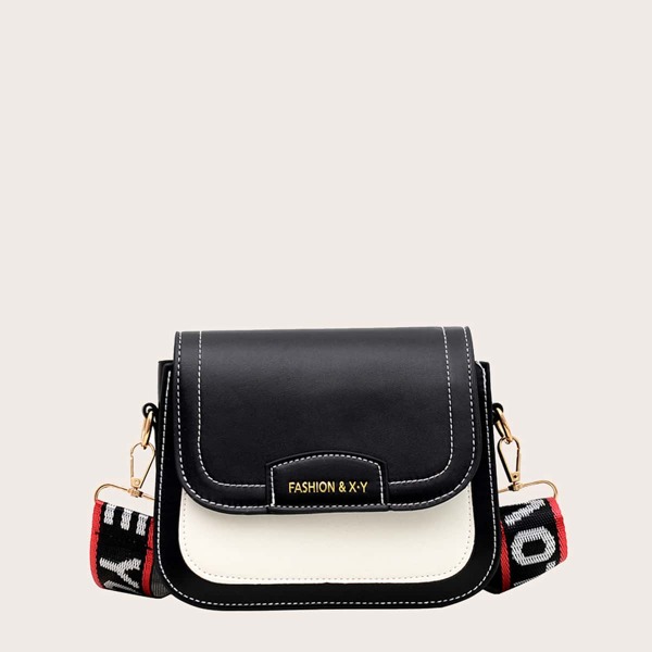 

Two Tone Letter Graphic Crossbody Bag, Black