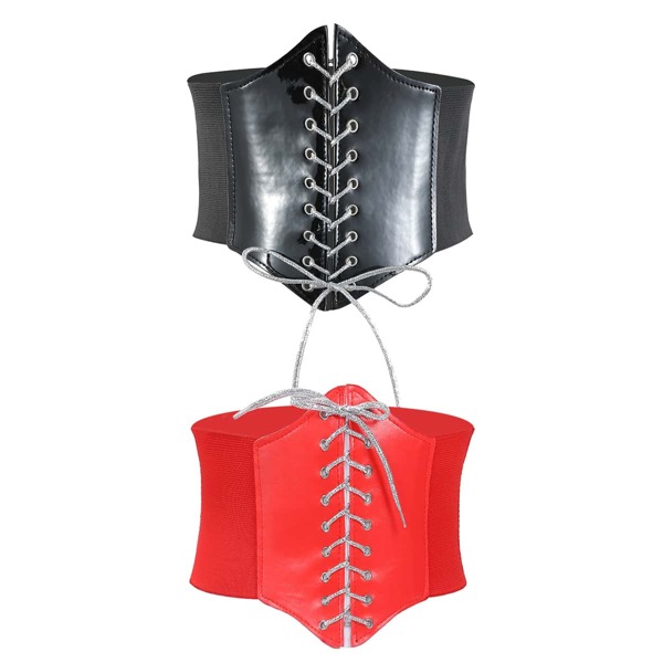 

2pcs Lace-up Front Corset Belt, Multicolor