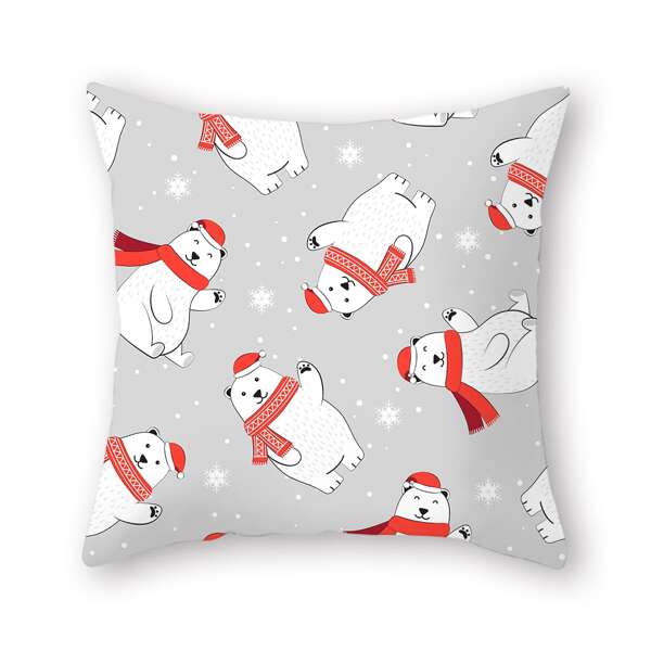 

Christmas Bear Print Cushion Cover Without Filler, Multicolor