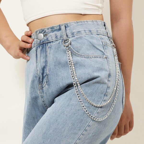 

Rhinestone Decor Belt Chain, Silver