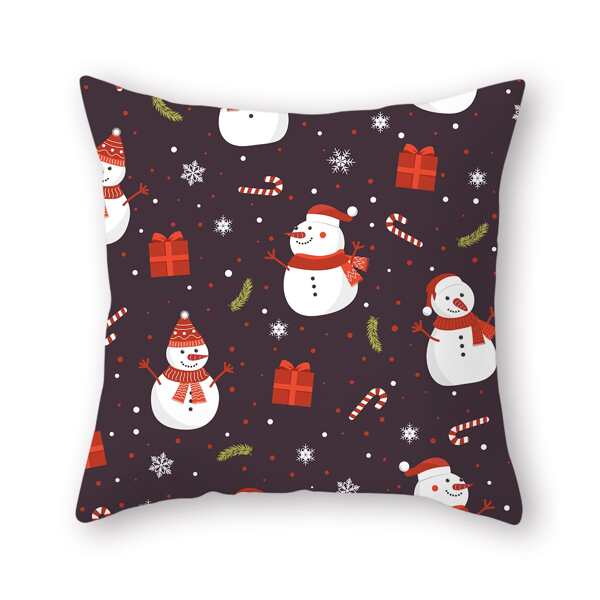 

Christmas Snowman Print Cushion Cover Without Filler, Multicolor