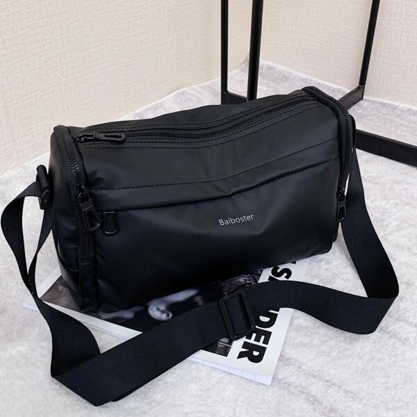 

Letter Detail Zip Front Crossbody Bag, Black