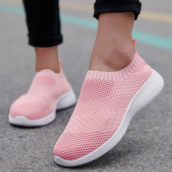 

Minimalist Knit Detail Slip On Running Shoes, Pink