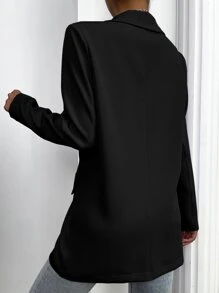 Lapel Collar Flap Detail Blazer Without Belt - Black - View 2