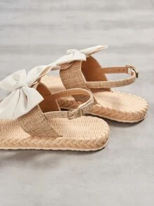 蝴蝶結裝飾平底涼鞋 - 卡其色 - 查看 5