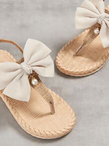 蝴蝶結裝飾平底涼鞋 - 卡其色 - 查看 6