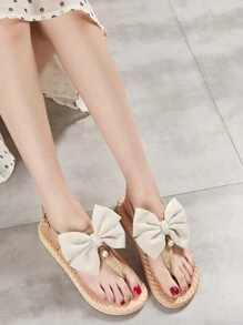 蝴蝶結裝飾平底涼鞋 - 卡其色 - 查看 8