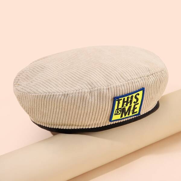 

Letter Graphic Corduroy Beret Cap, Beige