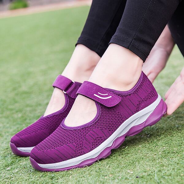 

Knit Detail Velcro Strap Sneakers, Purple