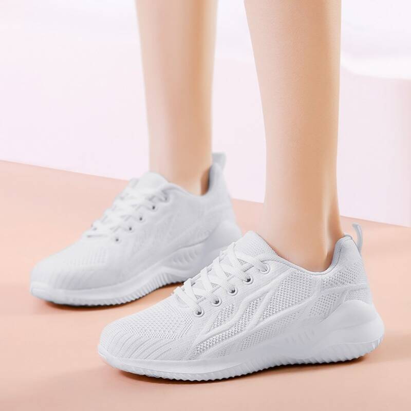 

Minimalist Lace-up Front Knit Sneakers, White