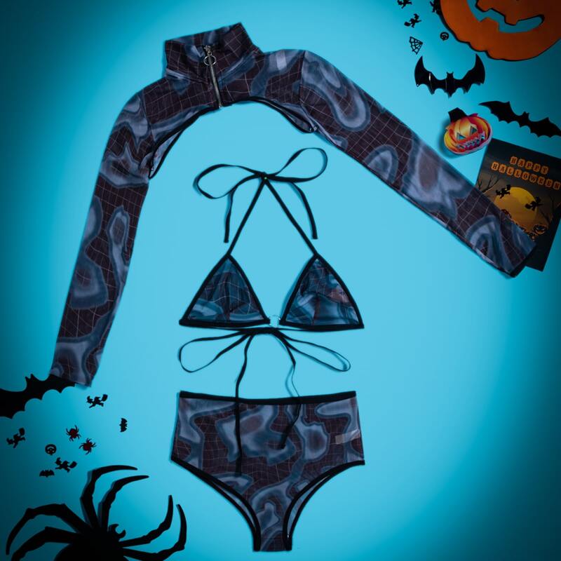 

3pack Graphic Print Contrast Binding Lingerie Set, Multicolor