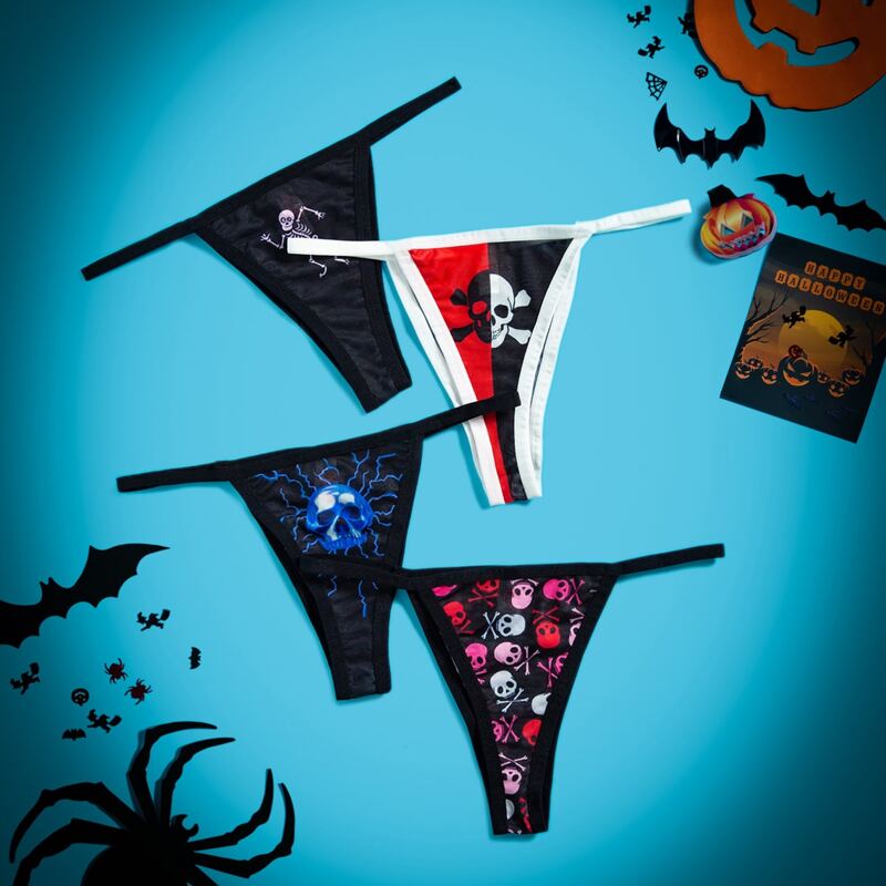 

4pack Skull Print Mesh Panty Set, Multicolor
