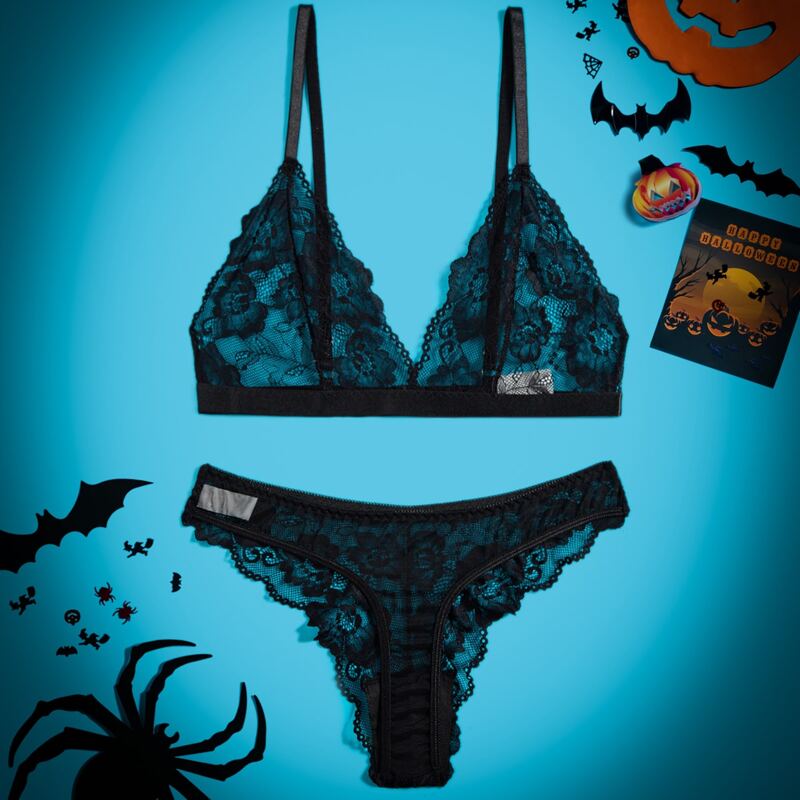 

Floral Lace Lingerie Set, Black