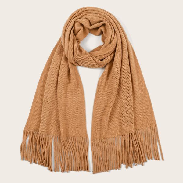

Tassel Decor Plain Scarf, Camel